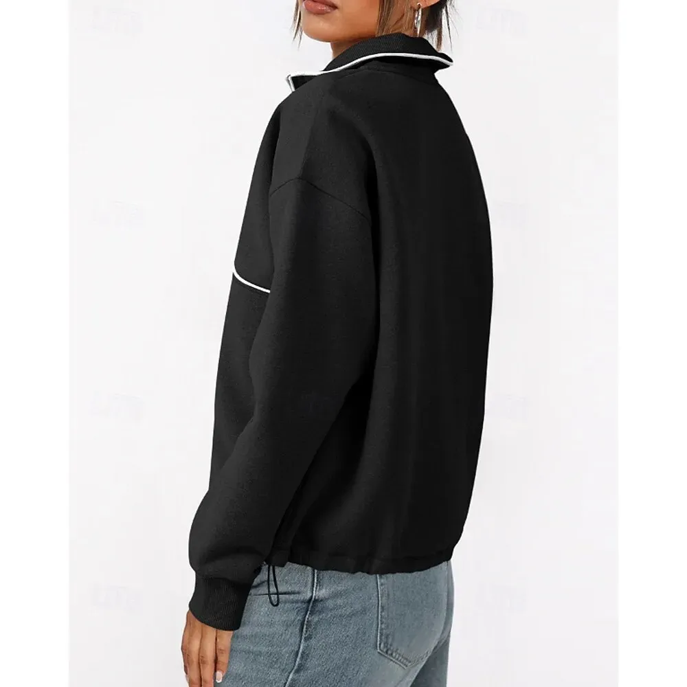 Women's Sweatshirt Track Top Pullover Patchwork Zipper Long - Image 5