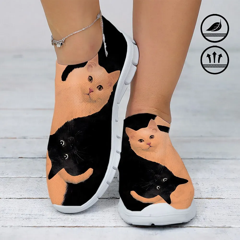 Women's Casual Slip-On Sneakers with Cute Cat Print - Image 3