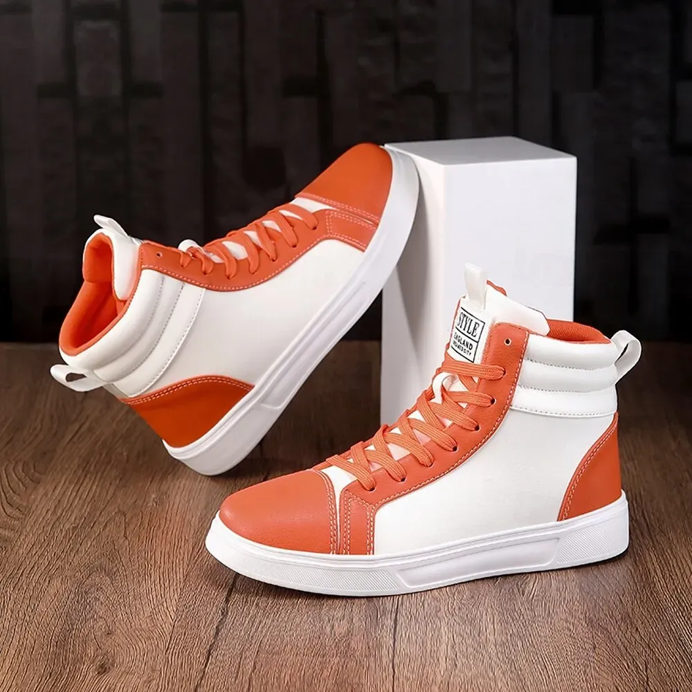 Men's Orange and White High-Top Sneakers, Retro Style - Image 4