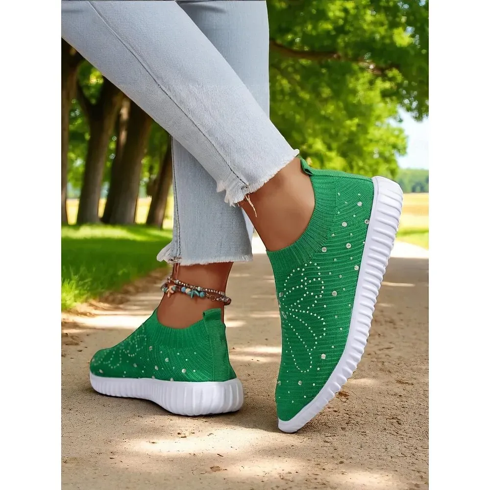 Women's Red Flyknit Slip-On Walking Shoes - Image 2