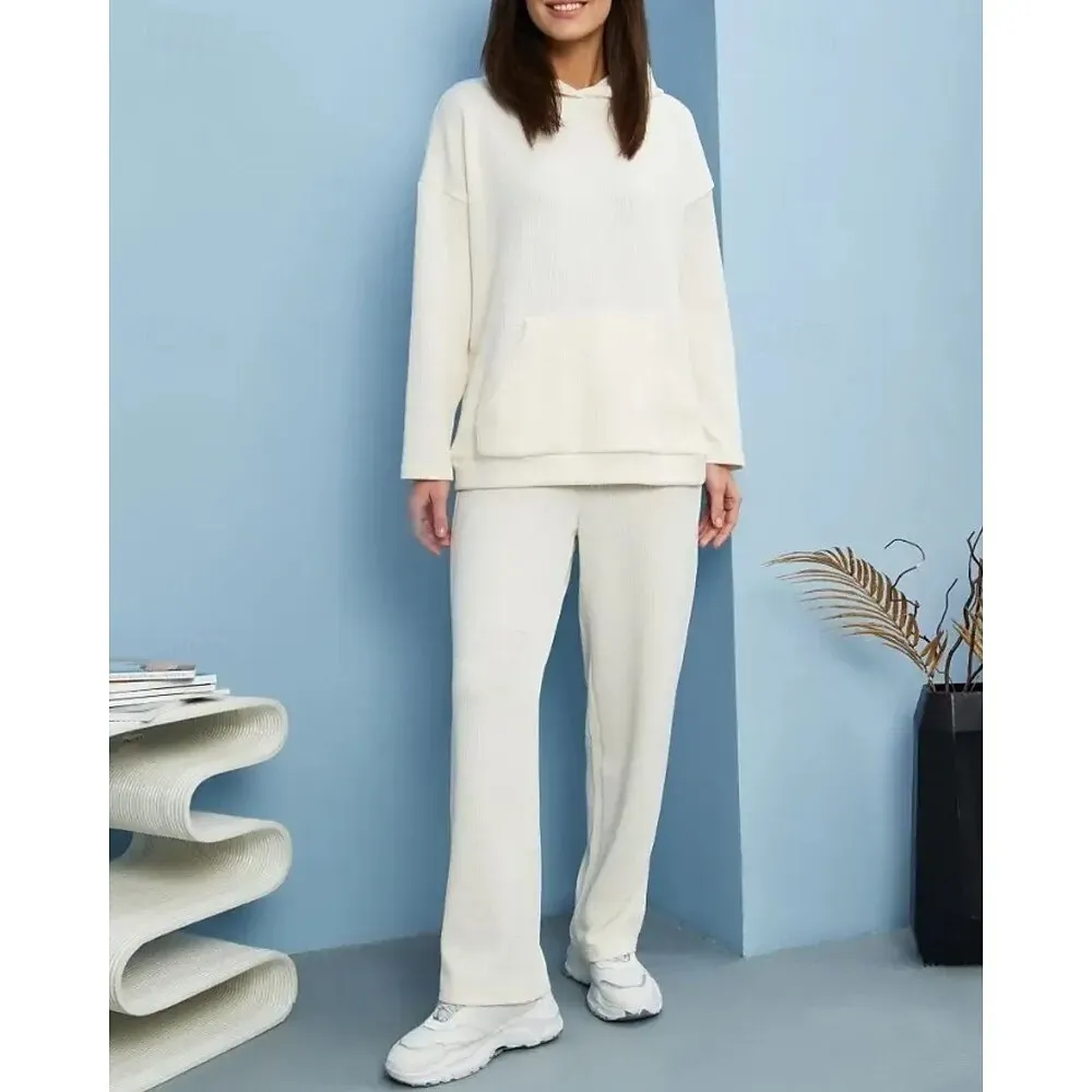 Women's Tracksuit Wide Leg Pants Fall Lace Solid - Image 8