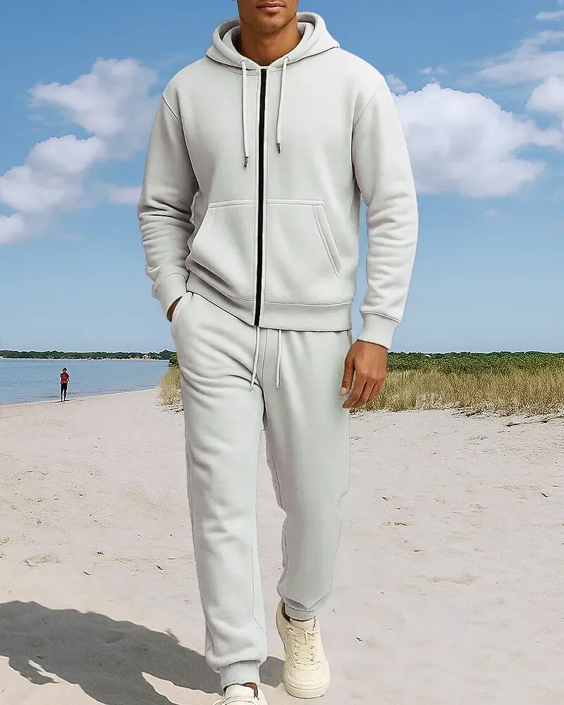 Men's Tracksuit Fleece Hoodie Two Piece Outfits Fall - Image 6