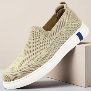 Men's Beige Knit Slip-On Sneakers