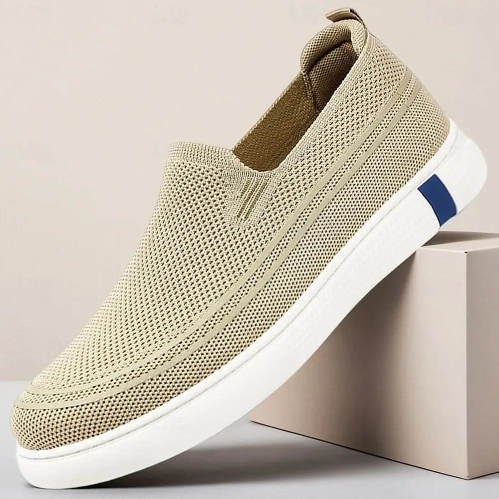 Men's Beige Knit Slip-On Sneakers