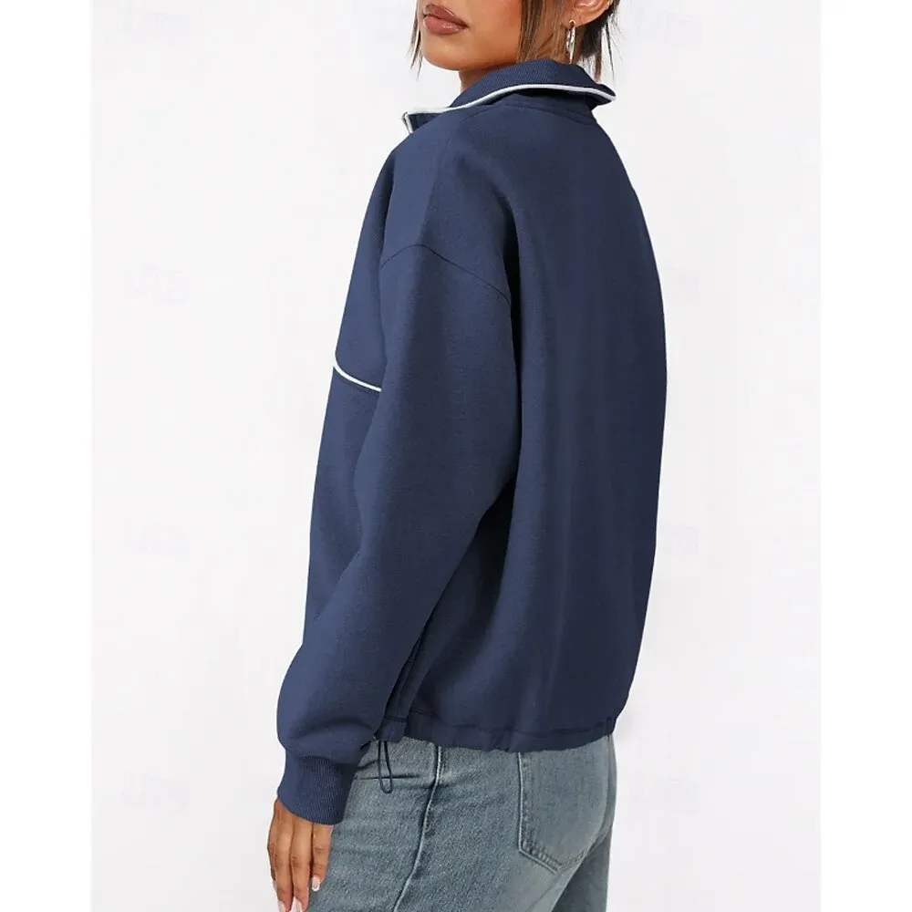 Women's Sweatshirt Track Top Pullover Patchwork Zipper Long - Image 8
