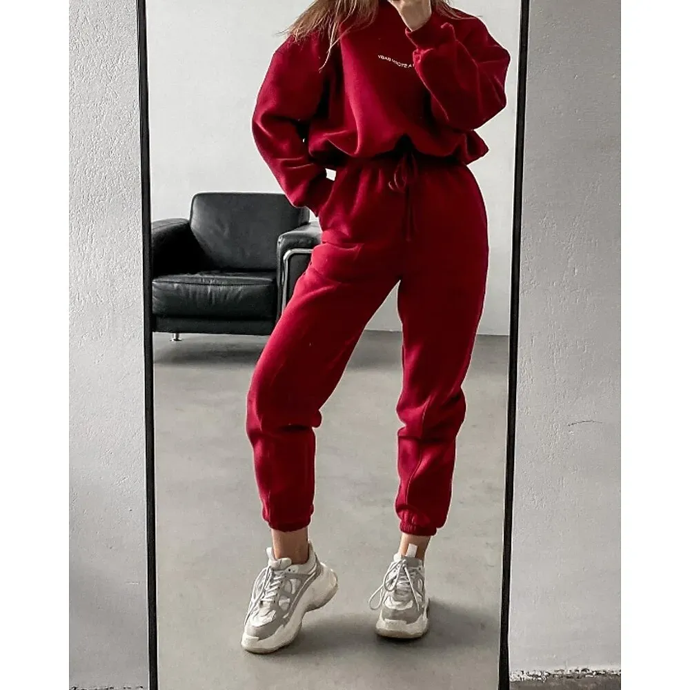 Women's Tracksuit Sweatpants Pullover Sweatshirt Fall Pocket Letter - Image 2