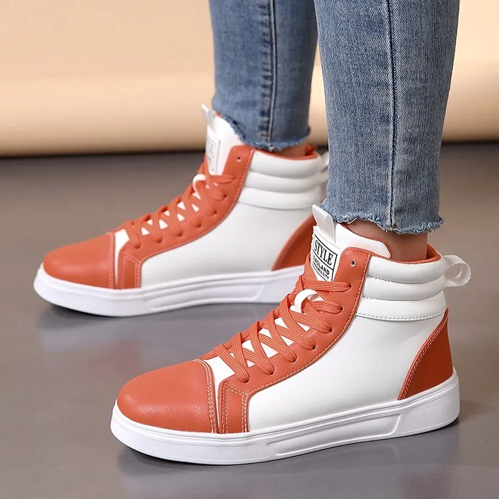 Men's Orange and White High-Top Sneakers, Retro Style - Image 8