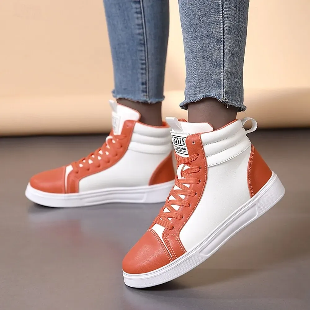 Men's Orange and White High-Top Sneakers, Retro Style - Image 7