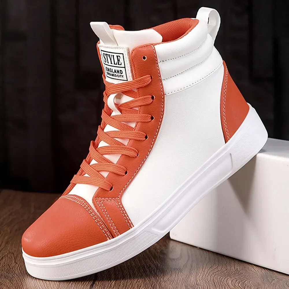 Men's Orange and White High-Top Sneakers, Retro Style