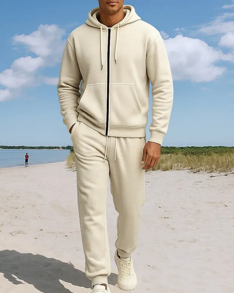 Men's Tracksuit Fleece Hoodie Two Piece Outfits Fall