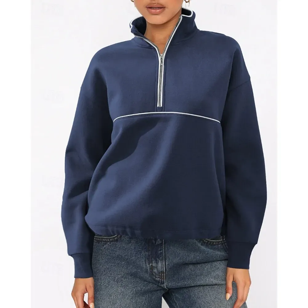 Women's Sweatshirt Track Top Pullover Patchwork Zipper Long - Image 7