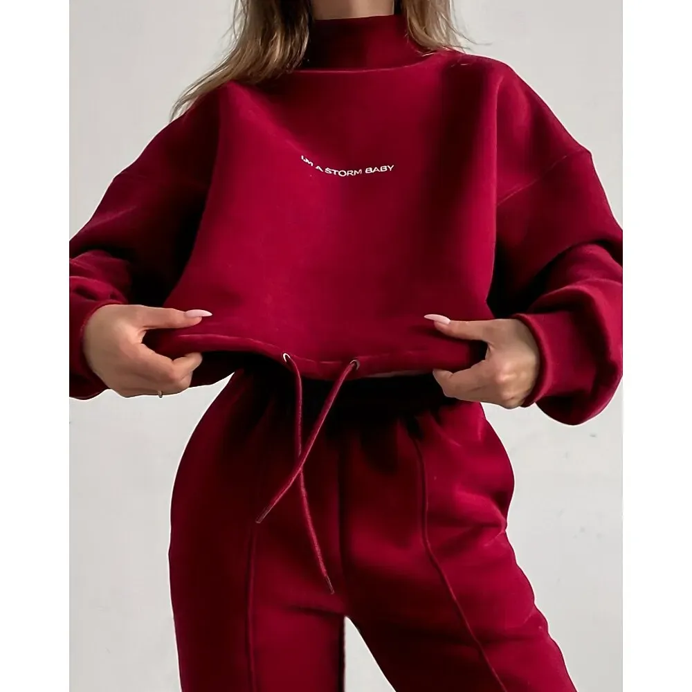 Women's Tracksuit Sweatpants Pullover Sweatshirt Fall Pocket Letter - Image 3
