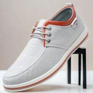 Men's Light Gray Canvas Lace-Up Casual Shoes with Contrast Trim
