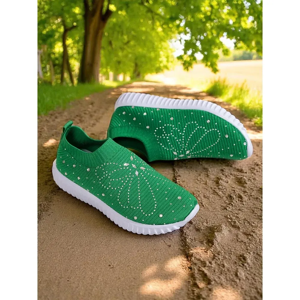 Women's Red Flyknit Slip-On Walking Shoes - Image 3