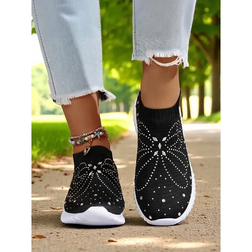 Women's Red Flyknit Slip-On Walking Shoes - Image 7