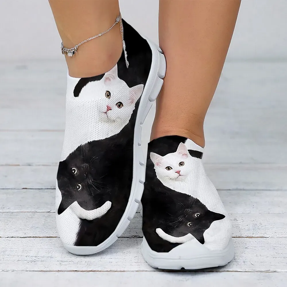 Women's Casual Slip-On Sneakers with Cute Cat Print