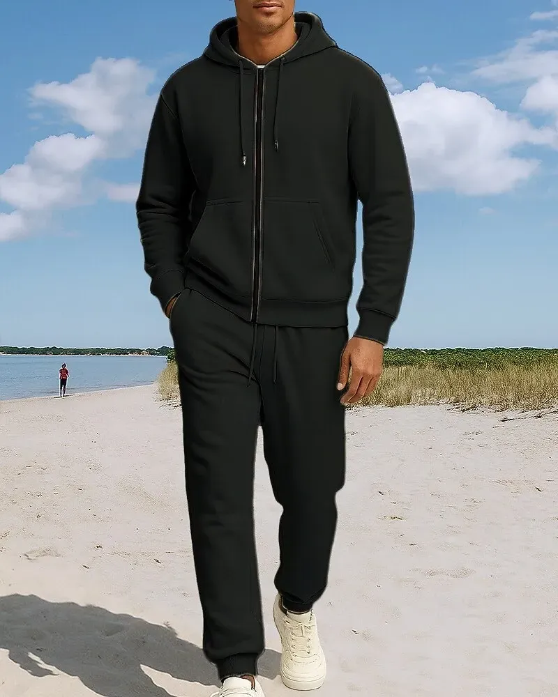 Men's Tracksuit Fleece Hoodie Two Piece Outfits Fall - Image 4