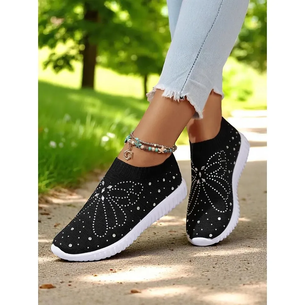 Women's Red Flyknit Slip-On Walking Shoes - Image 6