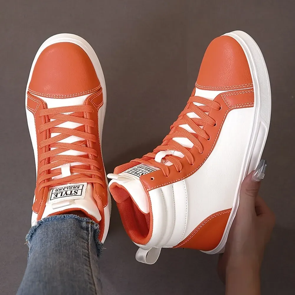 Men's Orange and White High-Top Sneakers, Retro Style - Image 3