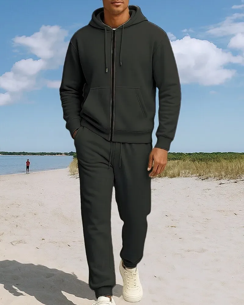 Men's Tracksuit Fleece Hoodie Two Piece Outfits Fall - Image 5