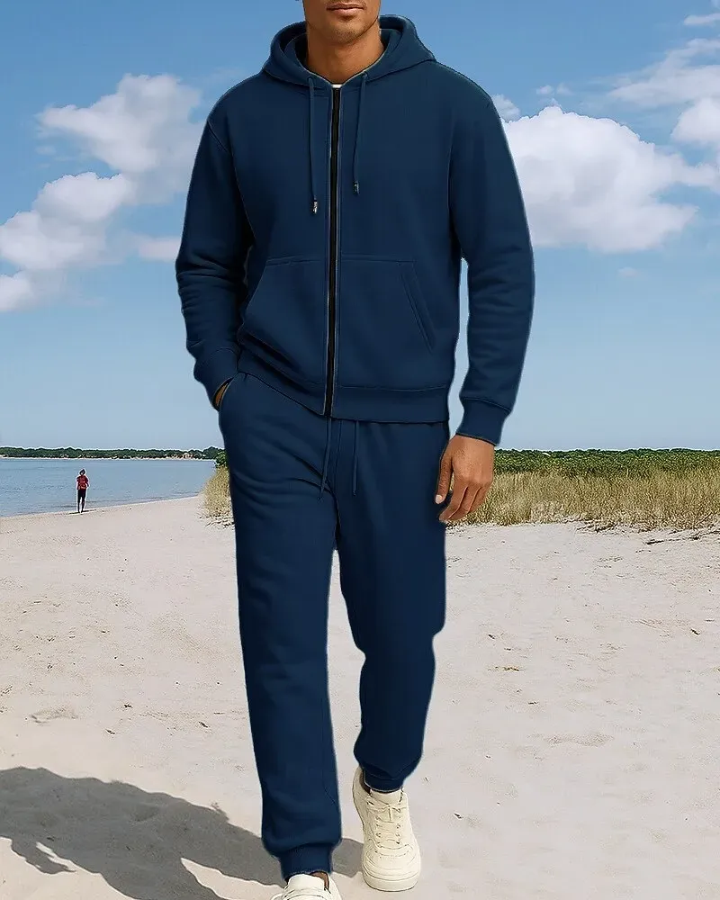 Men's Tracksuit Fleece Hoodie Two Piece Outfits Fall - Image 7