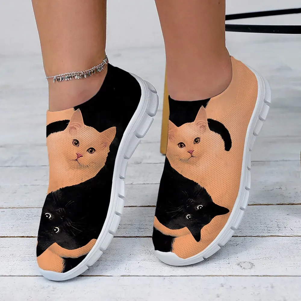 Women's Casual Slip-On Sneakers with Cute Cat Print - Image 2