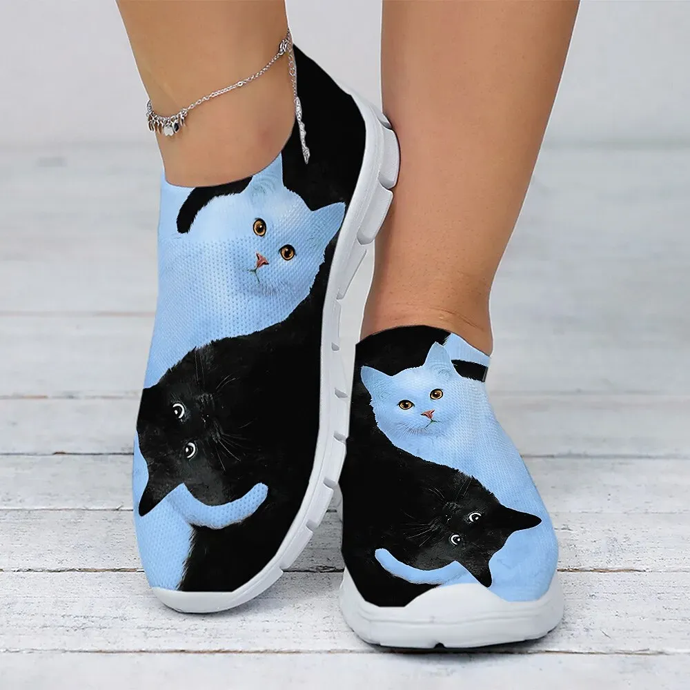 Women's Casual Slip-On Sneakers with Cute Cat Print - Image 8