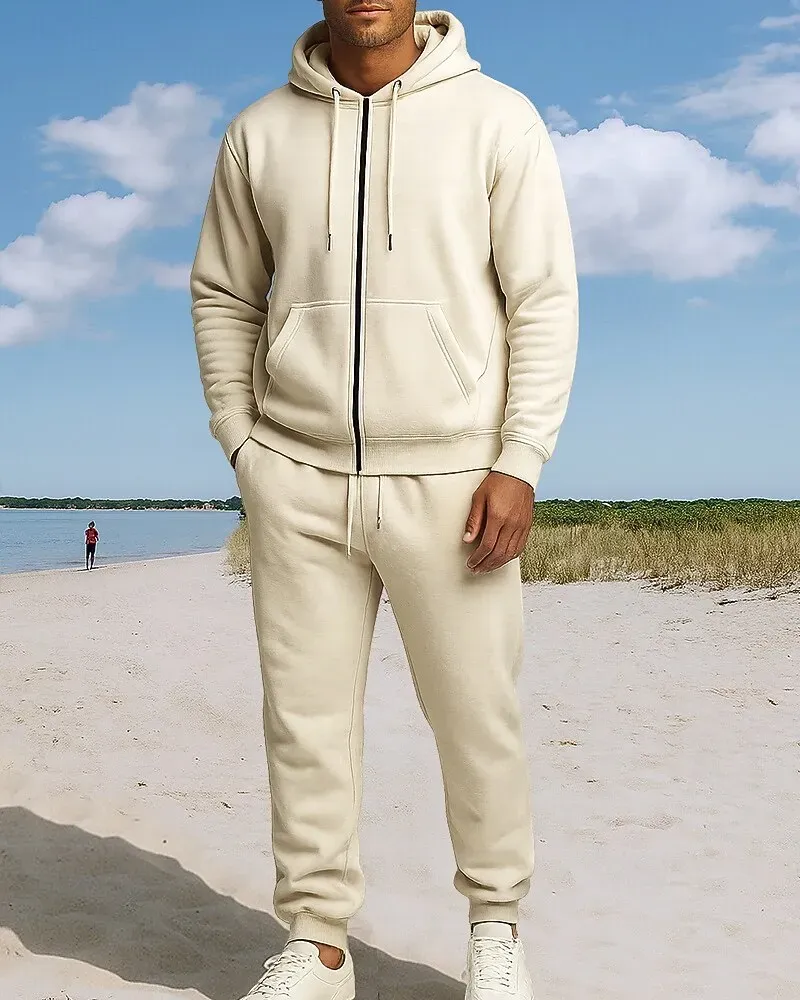 Men's Tracksuit Fleece Hoodie Two Piece Outfits Fall - Image 3