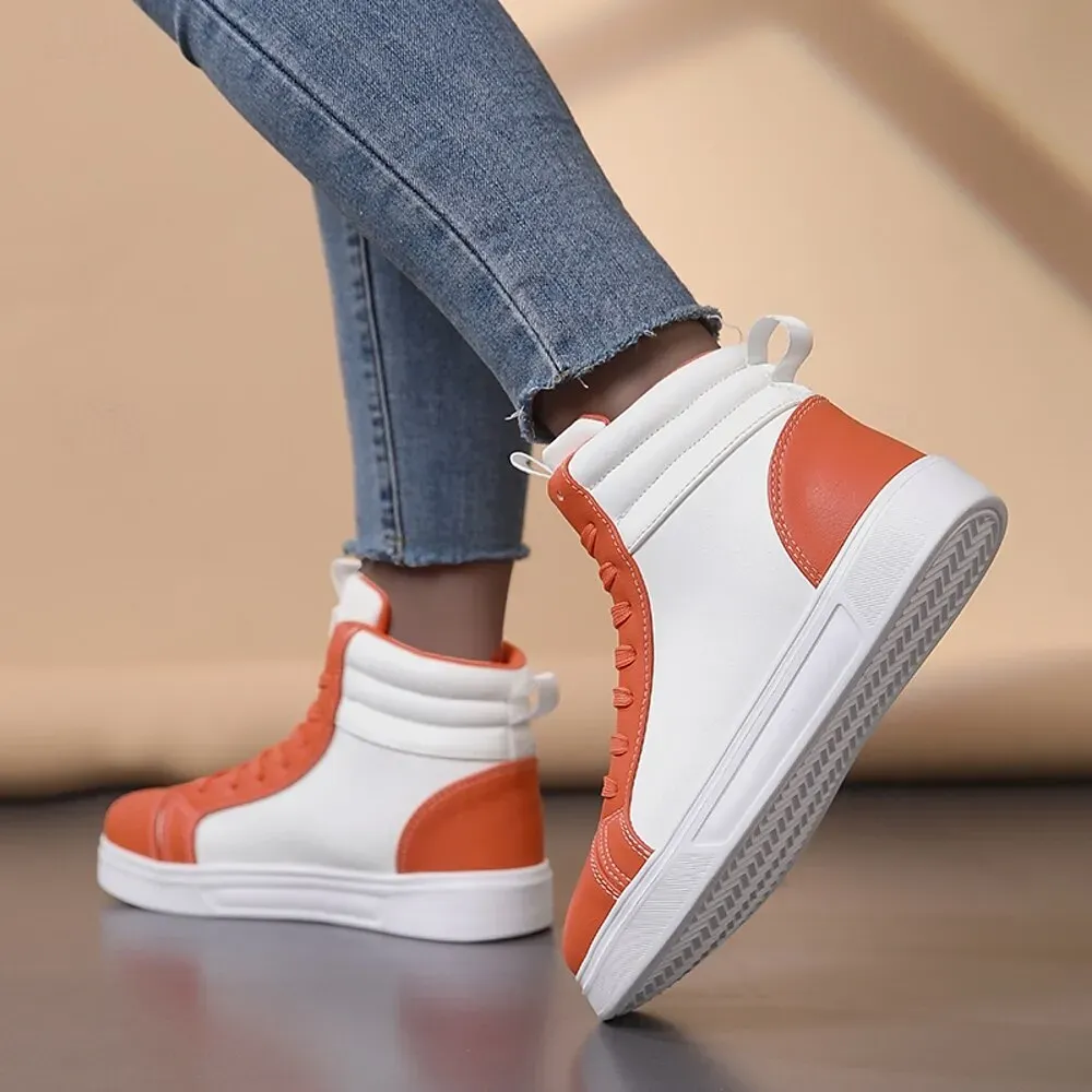 Men's Orange and White High-Top Sneakers, Retro Style - Image 6