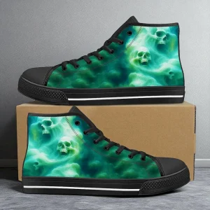 Men's Green Ghost Skull Print High Top Sneakers