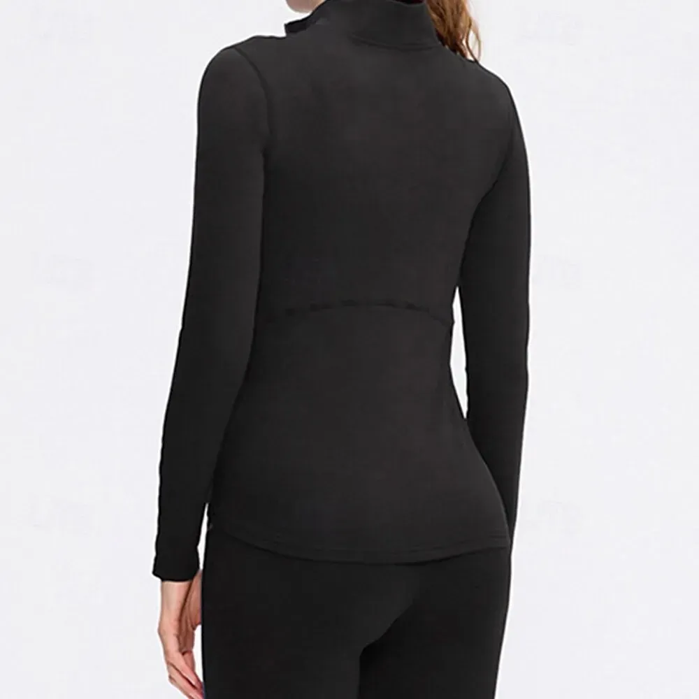 Women's Running T-Shirt Zipper Long Sleeve Zip Top - Image 8