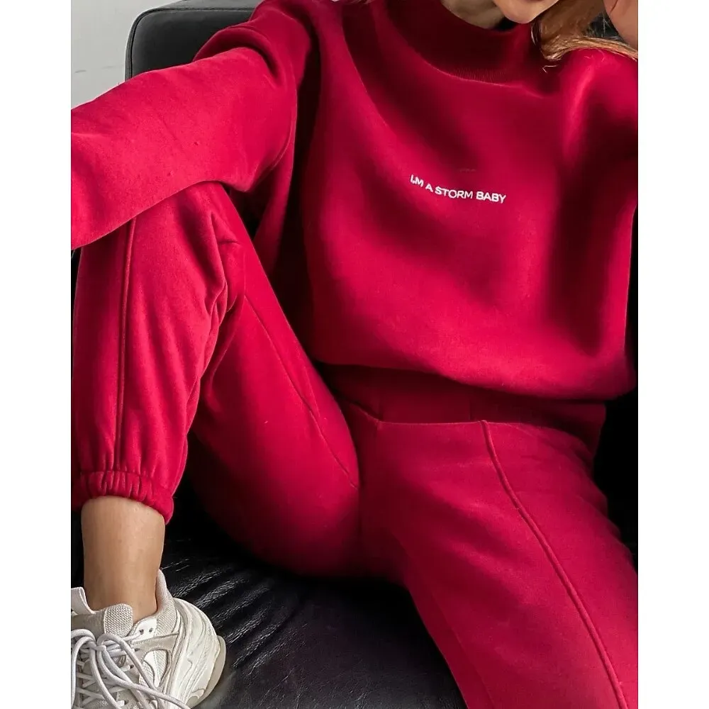 Women's Tracksuit Sweatpants Pullover Sweatshirt Fall Pocket Letter - Image 4