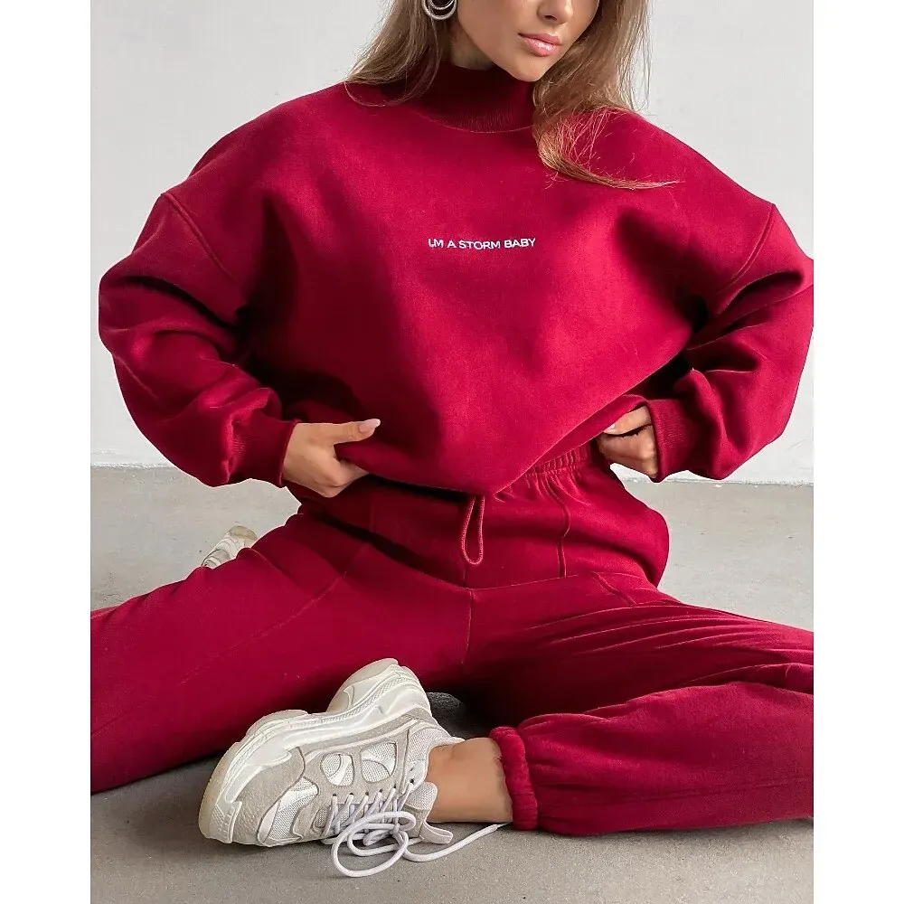 Women's Tracksuit Sweatpants Pullover Sweatshirt Fall Pocket Letter