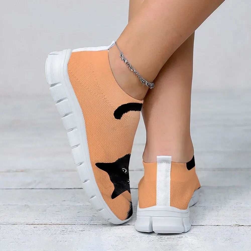Women's Casual Slip-On Sneakers with Cute Cat Print - Image 4