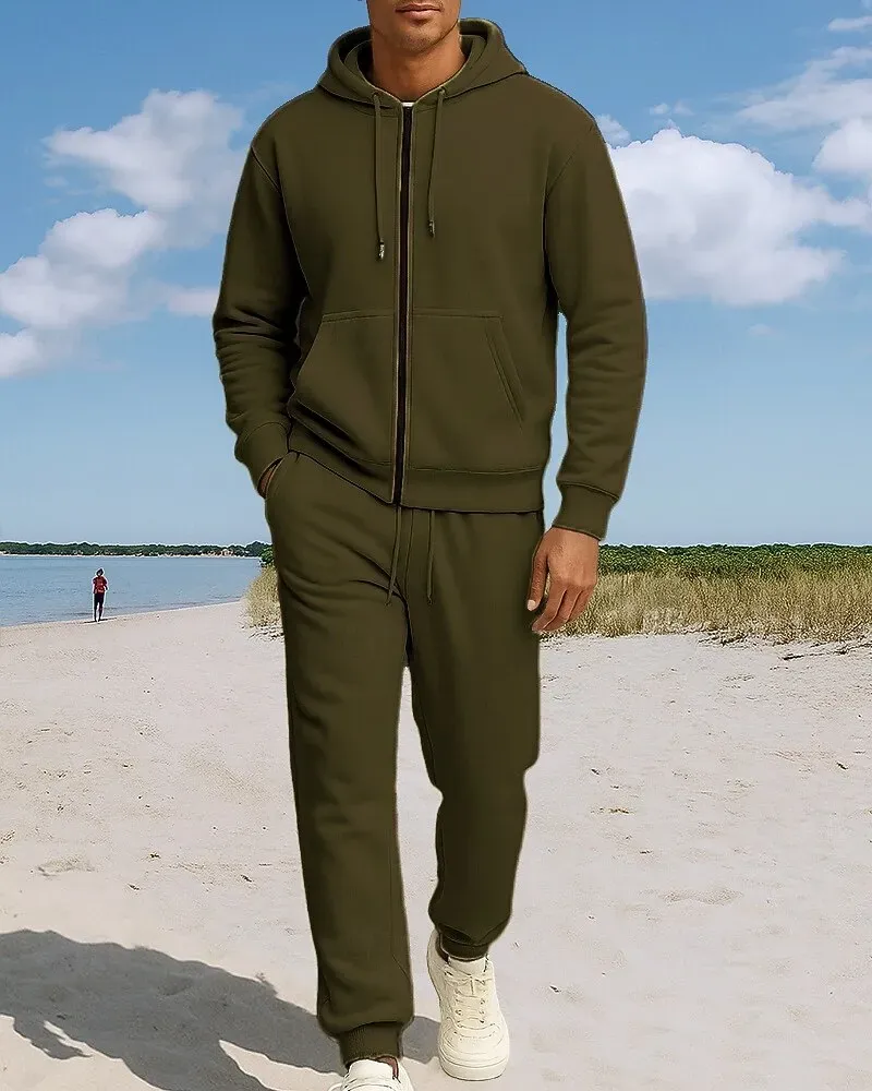 Men's Tracksuit Fleece Hoodie Two Piece Outfits Fall - Image 8