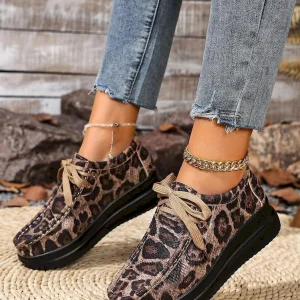 Leopard Print Faux Leather Platform Sneakers for Women